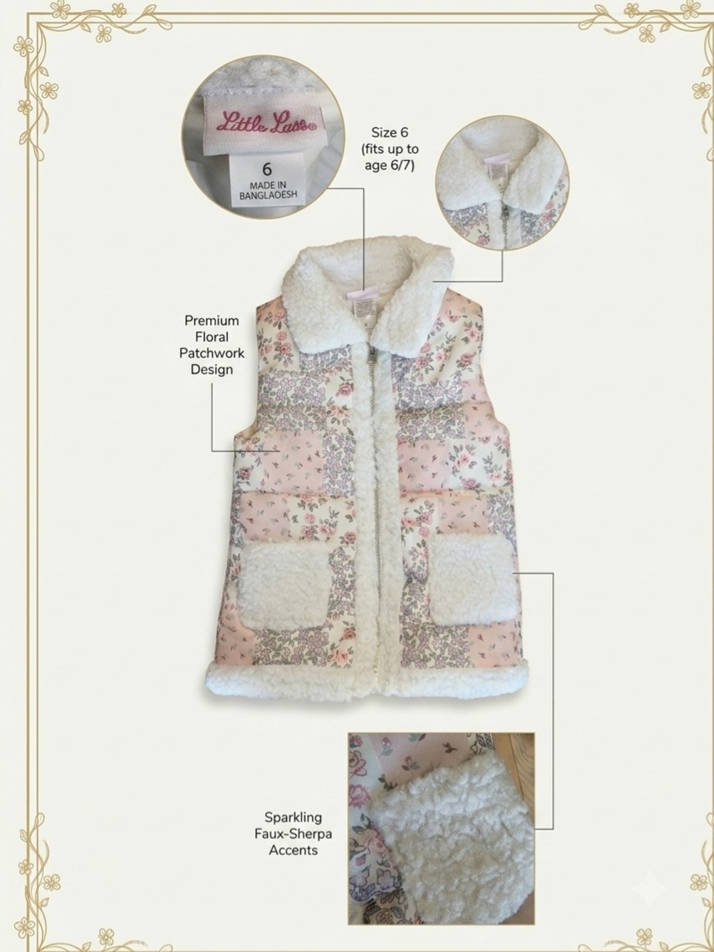Little Lass Girls Size 6 Floral Patchwork